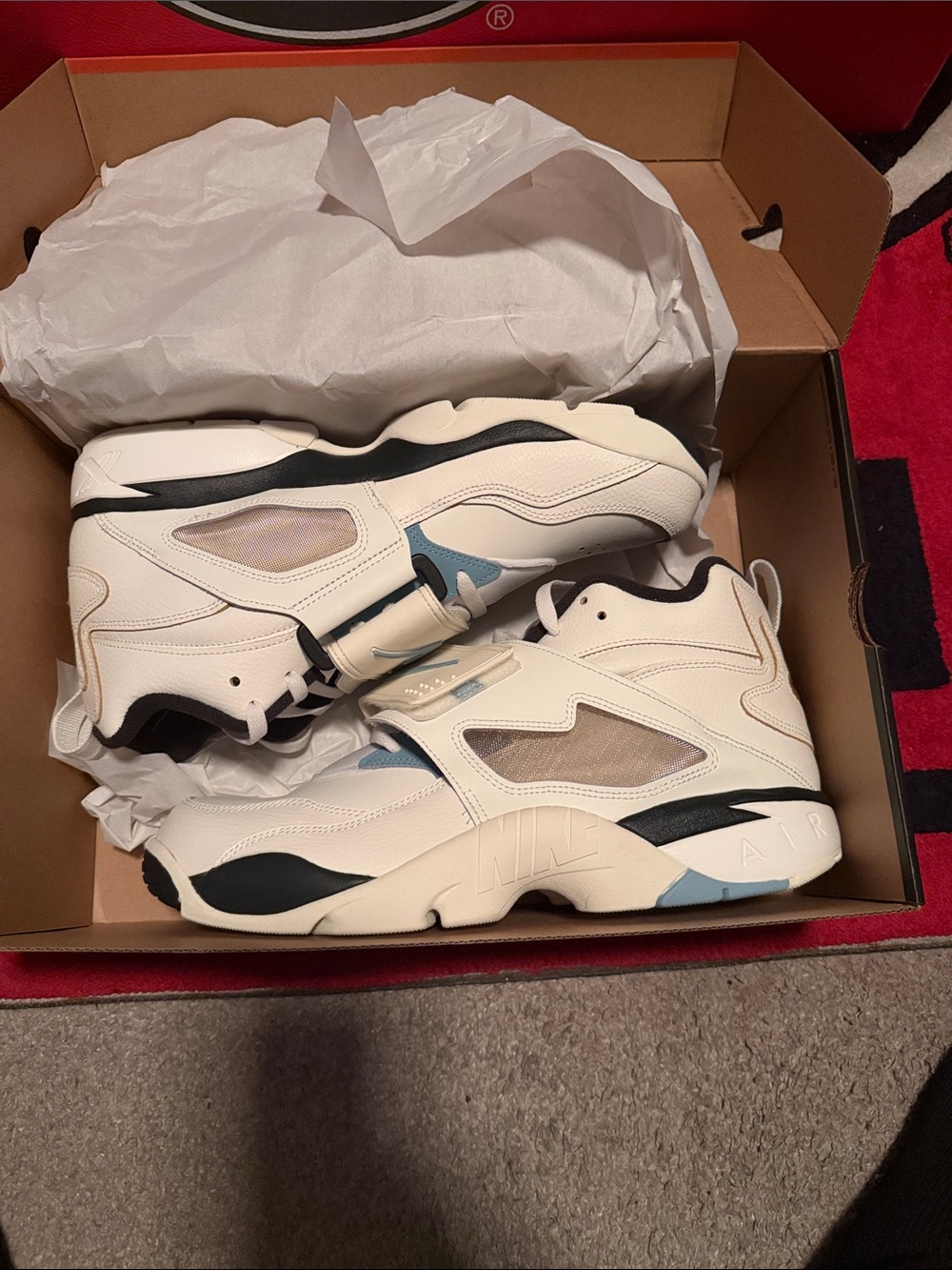 Nike Cream, Light Blue & Black Retro Basketball Sneakers with Midfoot Strap